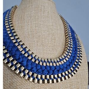 Accessories Royal Blue Fabric & Gold-Tone Mixed Metal Collar Statement Necklace
